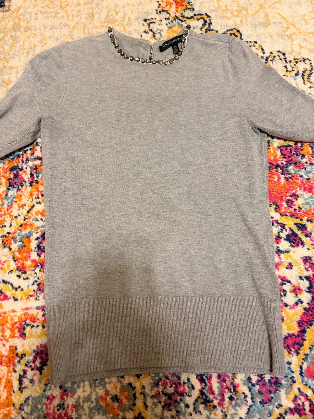 White House Black Market Jeweled Short Sleeve Sweater - XS